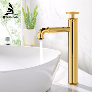 F20A03 WANFAN Single Hole Retro Industrial Style Brass Basin Sink Faucet Deck Mount Cold Hot Water Mixer Gold  Basin Faucet