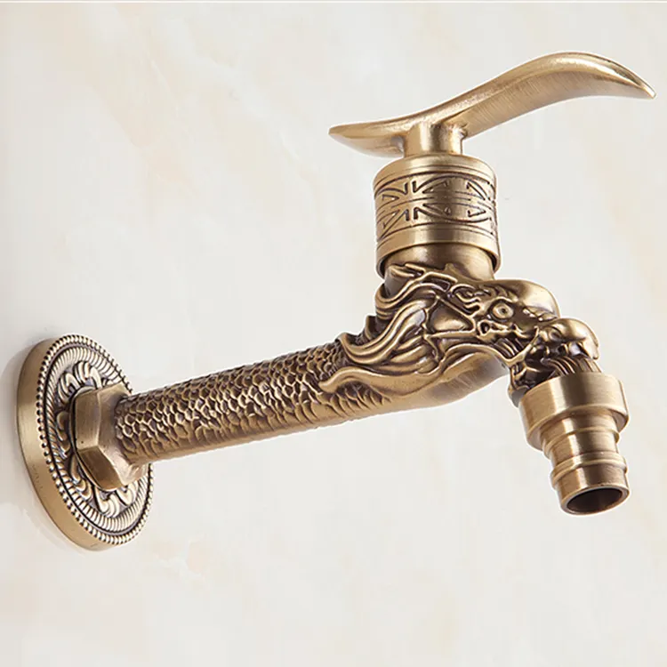 WANFAN 18669F High Quality Antique G1/2 Faucet Single Handle Brass Carved Dragon Bibcock Water Taps Washing Machine Faucets