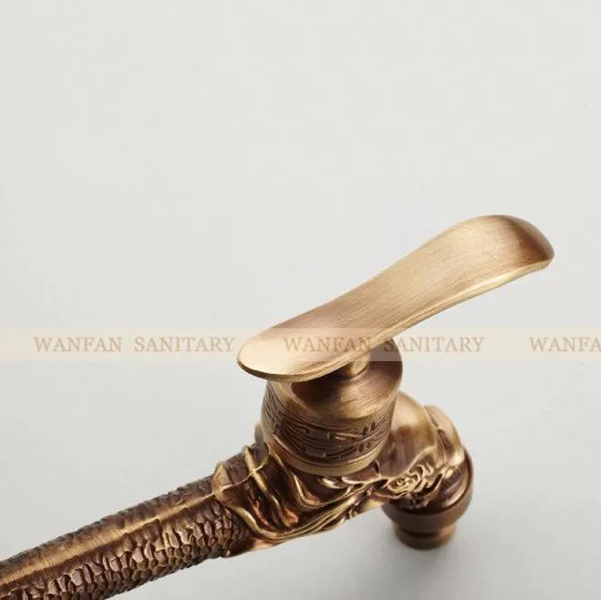 WANFAN 18669F High Quality Antique G1/2 Faucet Single Handle Brass Carved Dragon Bibcock Water Taps Washing Machine Faucets