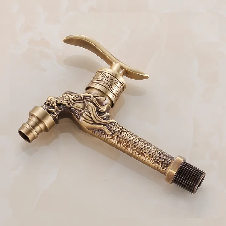 WANFAN 18669F High Quality Antique G1/2 Faucet Single Handle Brass Carved Dragon Bibcock Water Taps Washing Machine Faucets