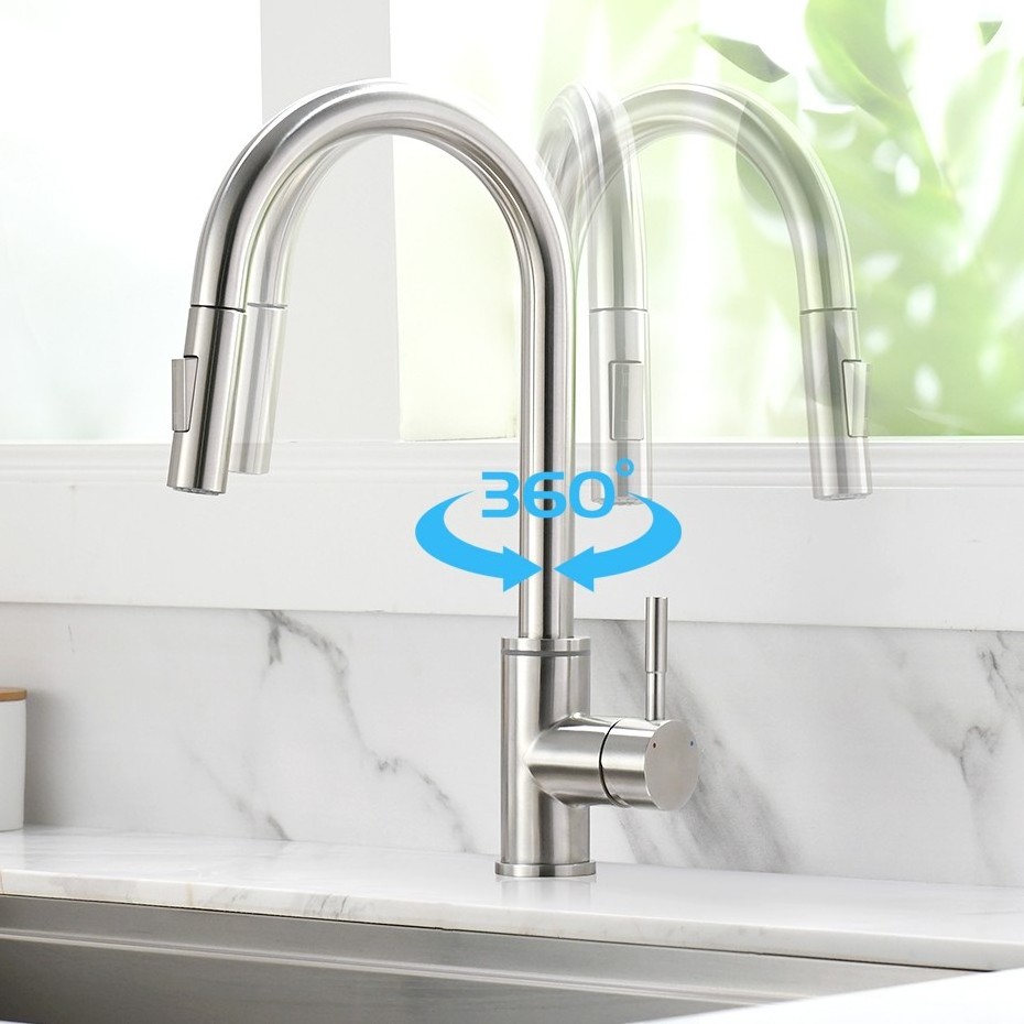 1067 Luxury Brass Gourmet Pull Down Smart Touch Sensor Kitchen Faucet with LED 3 Way Water Saving Faucet Hot Cold Mixers Tap