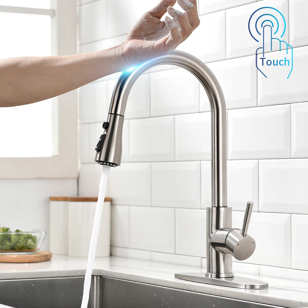 1068 Touchless Kitchen Faucets with 2 in 1 pull out spray Smart Mixer Water Tap Single Hole Single Handle grifo de coci