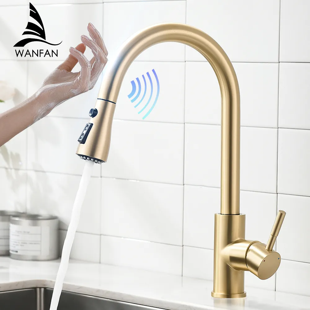 1068 Touchless Kitchen Faucets with 2 in 1 pull out spray Smart Mixer Water Tap Single Hole Single Handle grifo de coci