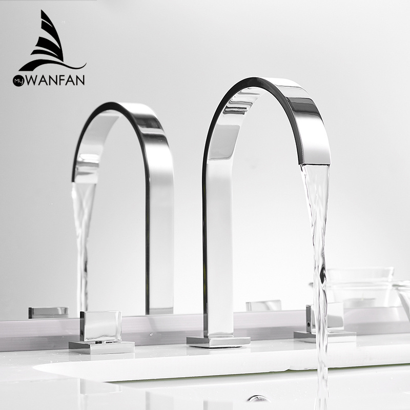 WANFAN 109 Hotel Faucet 2 Handle 3 Hole Stainless Steel Sink Mixers Tap Hot & Cold Square Bathroom Faucet Lavatory Basin Faucets