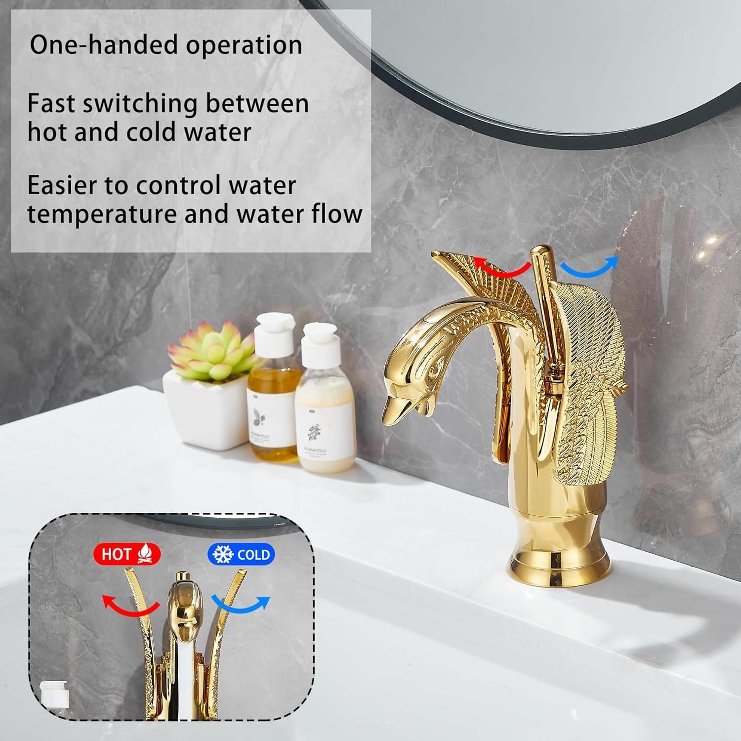 WANFAN 85535 Hotel Luxury Swan Faucet Arch Single Handle Brass Sink Mixers Tap Hot & Cold Bathroom Faucets Lavatory Basin Faucet