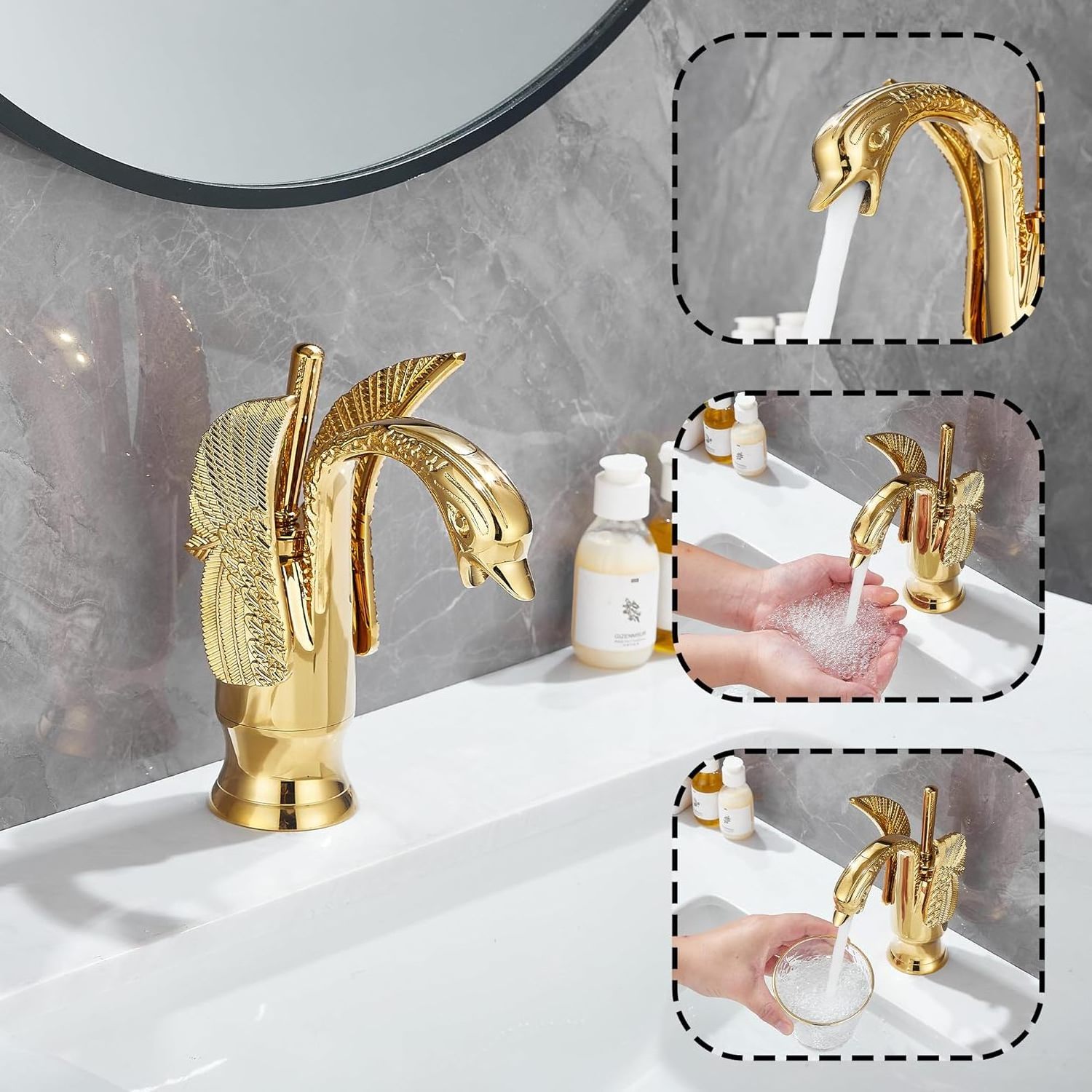 WANFAN 85535 Hotel Luxury Swan Faucet Arch Single Handle Brass Sink Mixers Tap Hot & Cold Bathroom Faucets Lavatory Basin Faucet