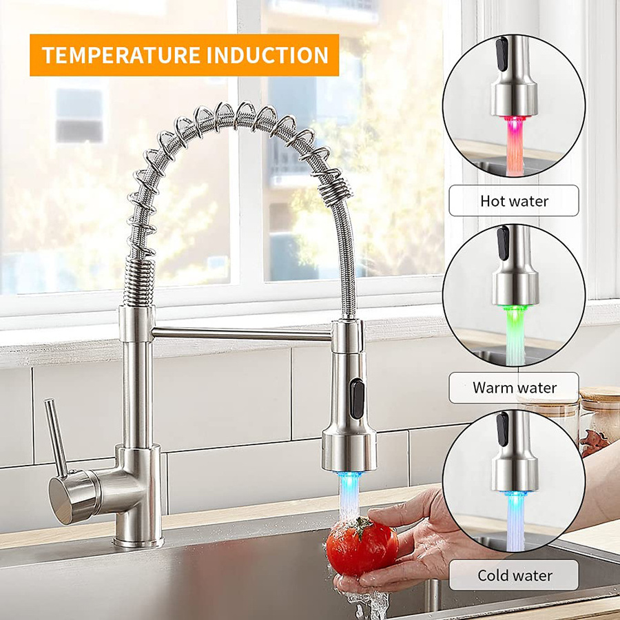 9005 Luxury Brass Spring Gourmet Pull Down Kitchen Faucet 2 Way Multifunctional Flexible Water Saving Faucet Hot Cold Mixers Tap