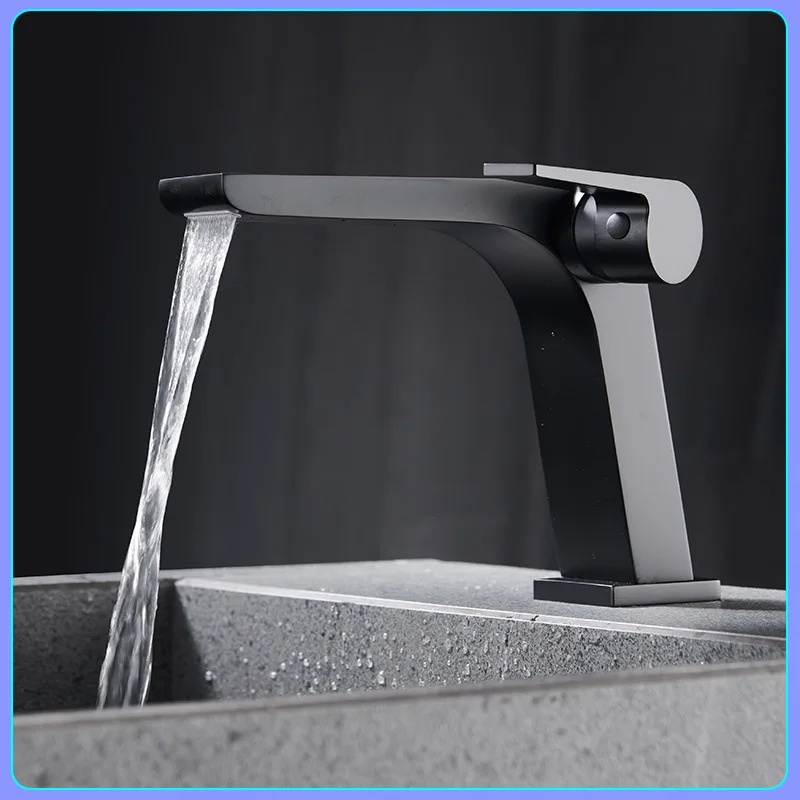 Waterfall Faucet Bathroom Sink Tap Brass Faucet Modern One Hole Wash Hand Basin Tap One Handle Water Mixer Cold&Hot Water Faucet