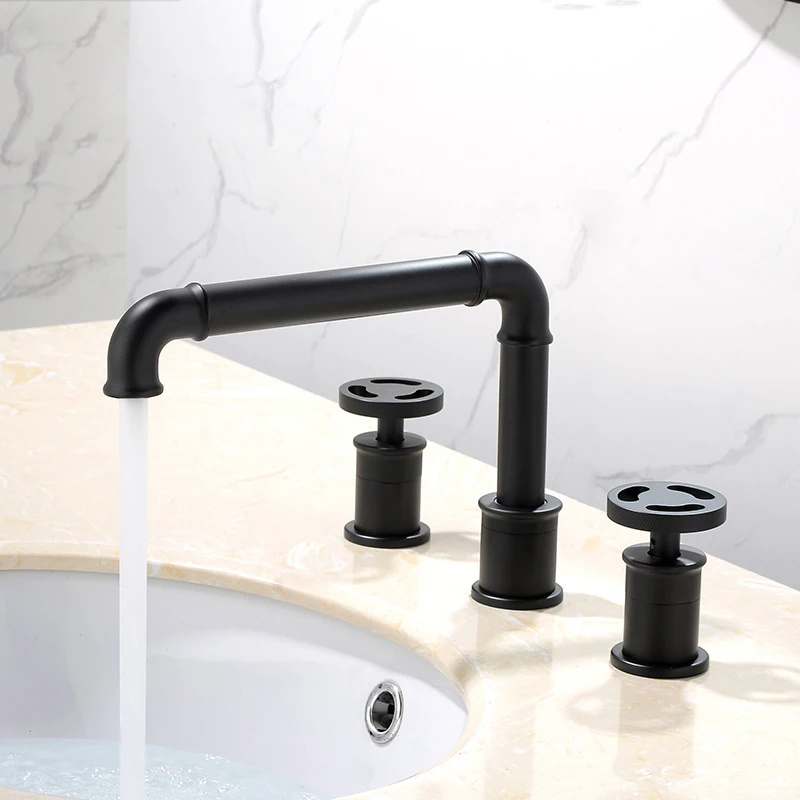 85535 Hotel Luxury Widespread Faucet Three Hole Two Handle Brass Sink Mixers Tap Hot Cold Bathroom Faucets Lavatory Basin Faucet