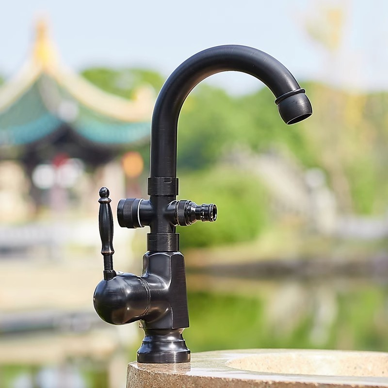 7304 Luxury Brass Freeze-proofing Outdoor Garden Faucet Black Basin Faucet Washbasin Health Cold Faucet for Water flower