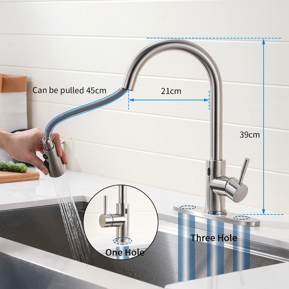 SUS304 Gourmet Pull Down Smart Touchless Sensor Kitchen Faucet 3 Way Multifunctional Water Saving Faucet Hot Cold Mixers Tap