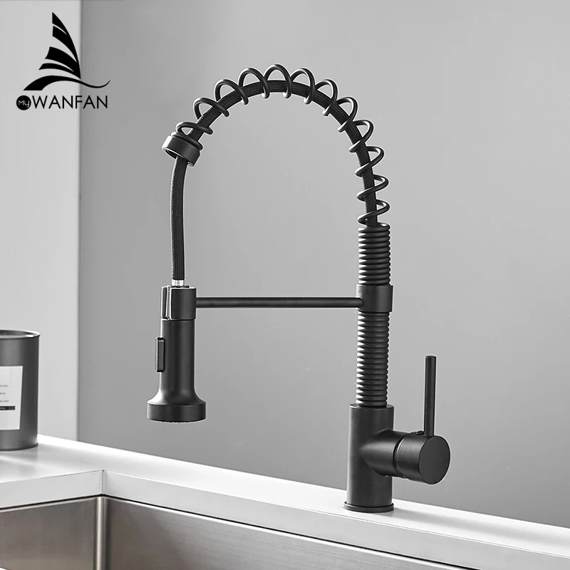 Gourmet Water Tap Black kitchen taps Water Mixer Faucet Kitchen sink faucet brass pull down out sprayer spring sink faucet