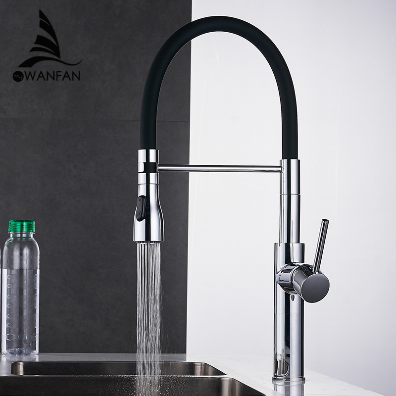 WANFAN LK-9910WL-A Hot Selling Single Handle 360 Degree Rotate Brass Black Pull down kitchen faucet