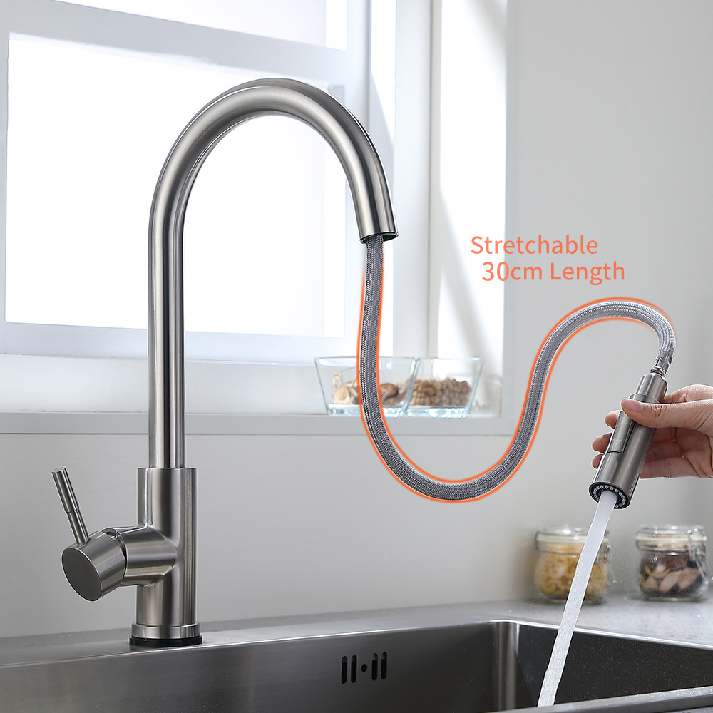 2 Function Kitchen Faucet Pull-out Spray Head 360 Degree Rotate Brushed Nickle Brass Smart Touch Kitchen Faucet