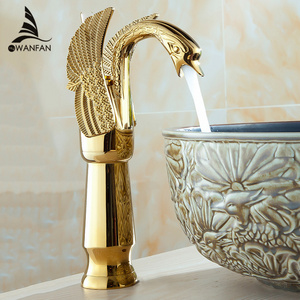 WANFAN HJ-36K New High Swan Faucet Arch Design Luxury Brass Hot And Cold Taps Single Hole Gold Basin Faucet