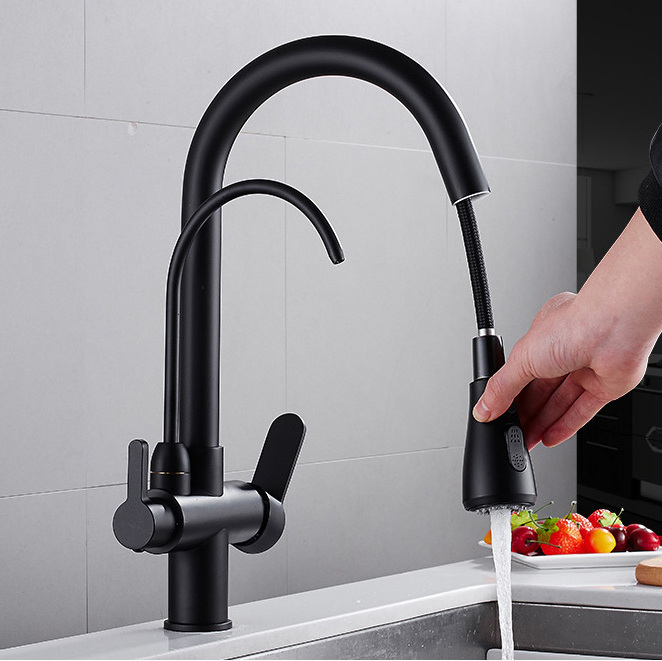 water filter faucet Pull Out faucet 3 Ways Filter Spray upc kitchen faucet matte black