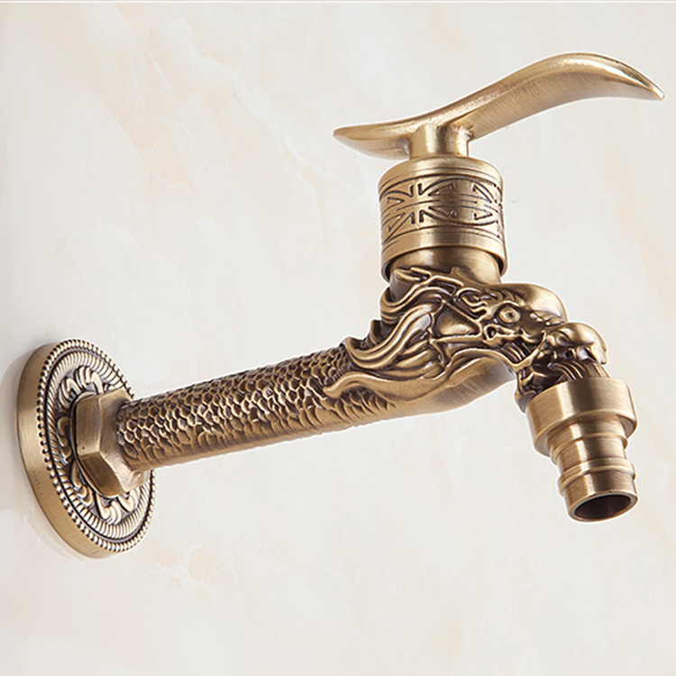 HJ-7663F Carved dragon Tap Wall Mounted Brass single Antique Faucet for Washing Machine outdoor wall washing machine Faucet