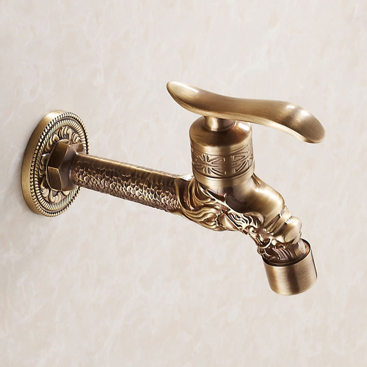 HJ-7663F Carved dragon Tap Wall Mounted Brass single Antique Faucet for Washing Machine outdoor wall washing machine Faucet