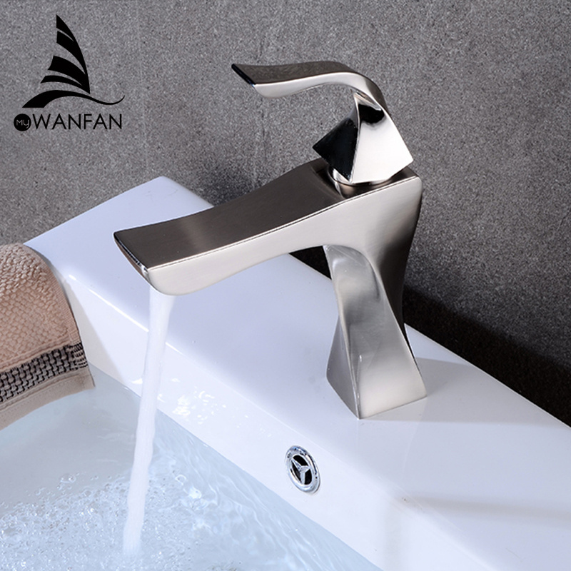 WANFAN Brass Basin Mixer Tap MKQ1-R Single Handle Black with Bronze Basin Sink Faucet