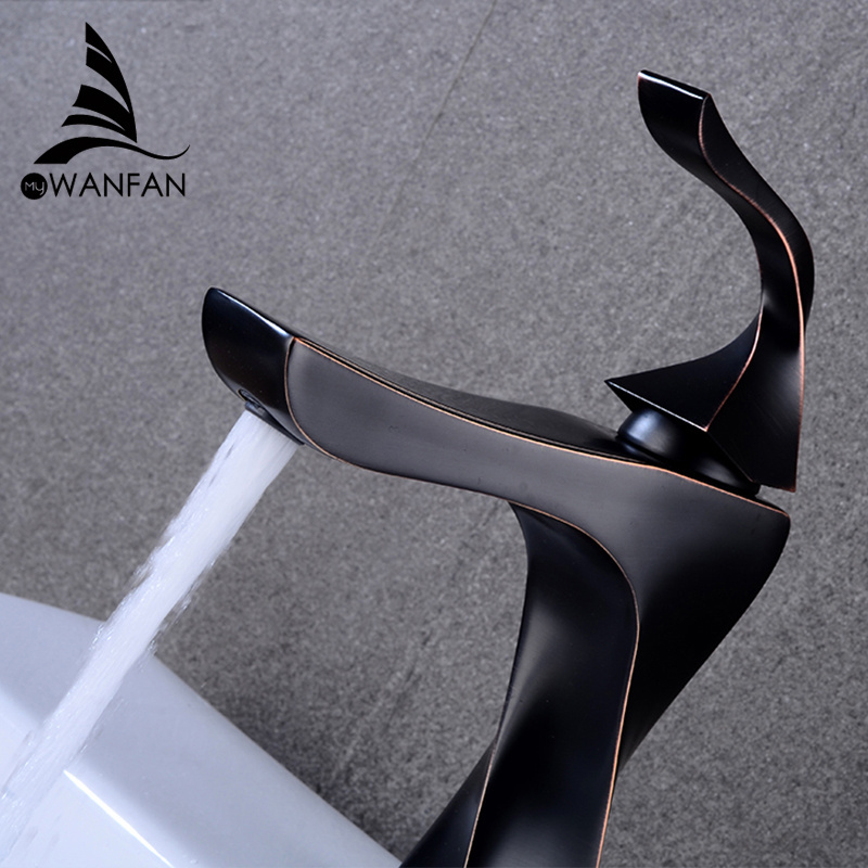 WANFAN Brass Basin Mixer Tap MKQ1-R Single Handle Black with Bronze Basin Sink Faucet