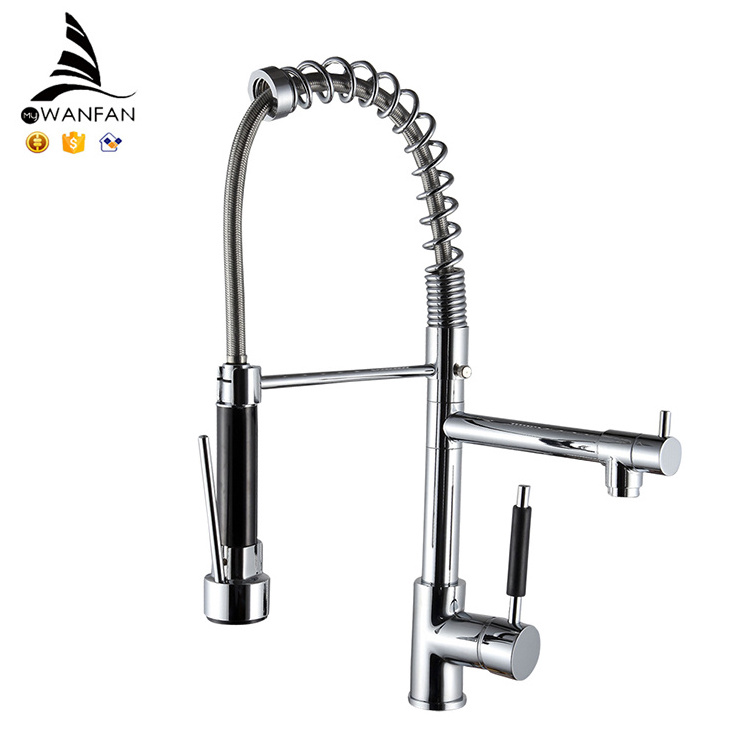 WANFAN Kitchen Mixer Tap  WSB-50729 3 Switch Single Hole Brass Chrome Pull Down Kitchen Faucet