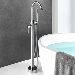 Bathtub Faucet 6021B-L Free Standing Swivel Spout Single Handle With Hand Spray Brass Chrome Floor-standing Shower Set