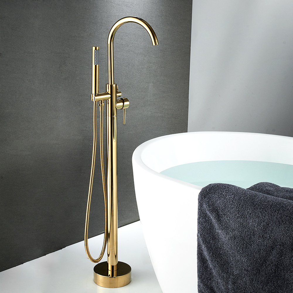 Bathtub Faucet 6021B-L Free Standing Swivel Spout Single Handle With Hand Spray Brass Chrome Floor-standing Shower Set