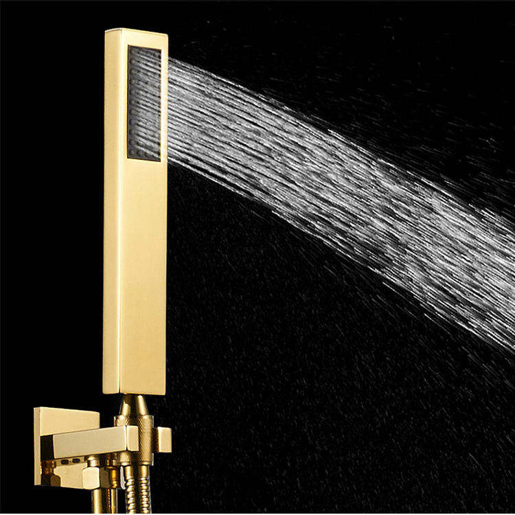 gold Shower Faucets Gold Brass Wall Mounted Bathroom Rain Shower Head 138899 Square concealed Shower Faucet Mixer Set