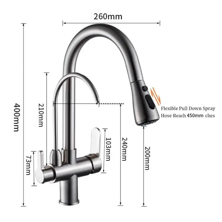 0195 Luxury Brass Gourmet Pull Out Kitchen Water Purifier Faucet 2 Way Multifunctional Water Saving Faucet Hot Cold Mixer Tap