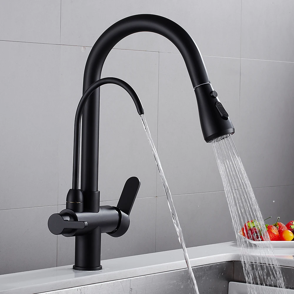 0195 Luxury Brass Gourmet Pull Out Kitchen Water Purifier Faucet 2 Way Multifunctional Water Saving Faucet Hot Cold Mixer Tap