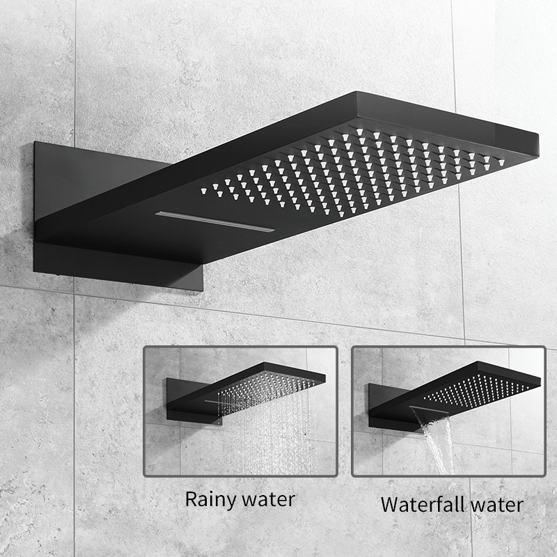 WANFAN Wall Mount Rainfall bathtub Faucet YB-623R 3 Ways Water Outlet black shower, concealed shower mixer concealed shower