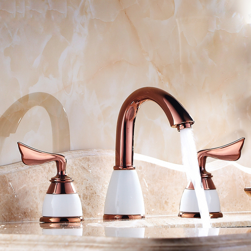 618 Golden Finish Mixer Tap Faucet Bathroom Mixer Deck Mounted Sink Tap Basin Toilet Faucet Set Luxury 3 Piece Set Faucet basin