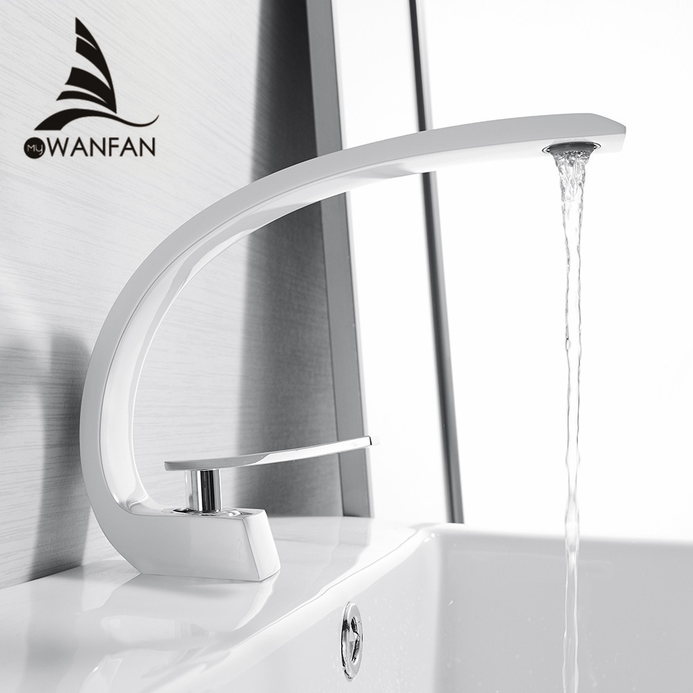 WANFAN Single Hole Basin Sink Mixer  16990WL Brass Hot And Cold Water Mixer Tap White With Chrome Basin Faucet