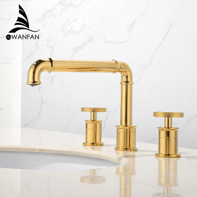 20A10 Luxury Bath basin Bathtub Tap Hot Cold Mixer Water Brass Golden Double Handle Basin Faucets 3 pieces bathroom sink faucet