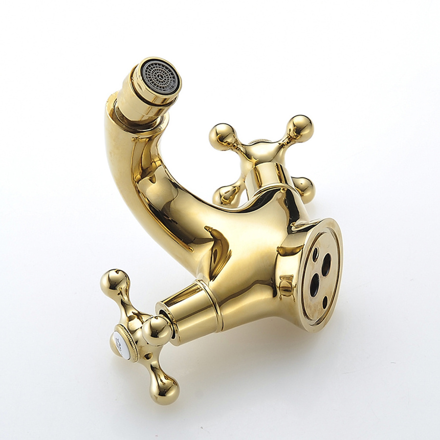 Gold Solid Brass Bathroom Faucet Bathroom Taps Basin Mixer Deck Mounted Cold Hot Water Tap Bathroom Mixer Washbasin Faucet