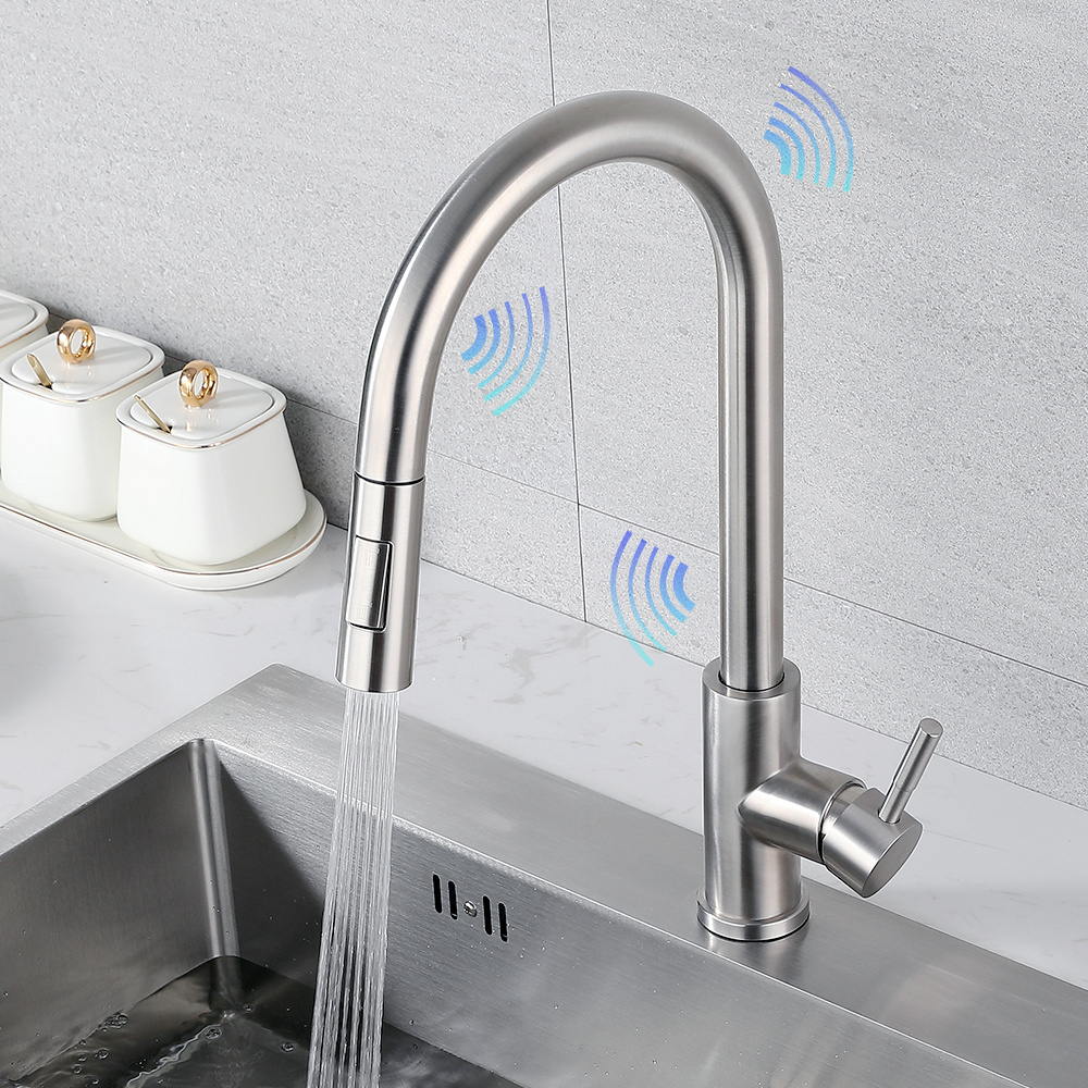 Luxury SUS304 Gourmet Pull Down Smart Touch Sensor Kitchen Faucet 2 Way Multifunctional Water Saving Faucet Hot Cold Mixers Tap