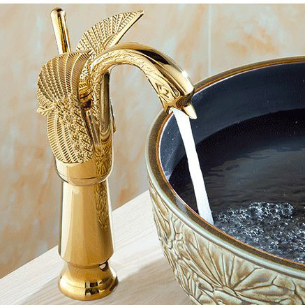 WANFAN HJ-36K New High Swan Faucet Arch Design Luxury Brass Hot And Cold Taps Single Hole Gold Basin Faucet