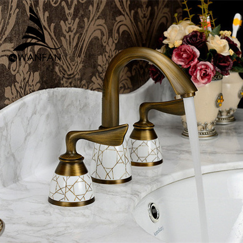 338 Made in china two handle lavatory traditional tap 3 holes basin faucet antique brass bathroom faucet antique 3 hole faucet