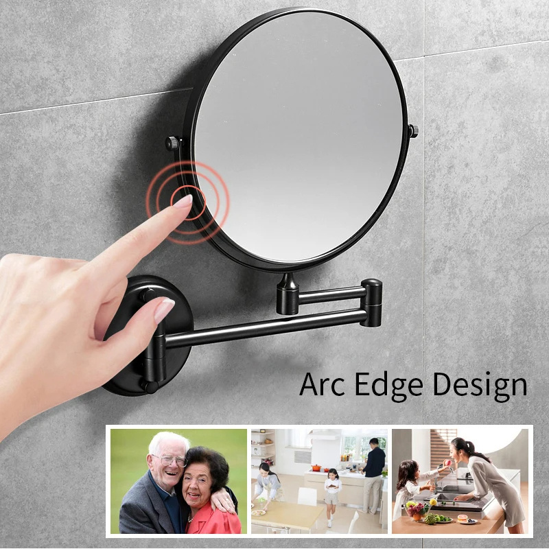 WANFAN 3 X/ 5 X / 10 X Magnifying Mirror 1308R Round Shrinkable Folding Cosmetic Mirror Brass Golden Wall Dual Makeup Mirror