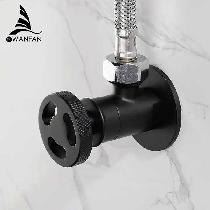 WANFAN Black Brass Angle Stop Valve Filling For Faucet and Toilet Triangle 1/2