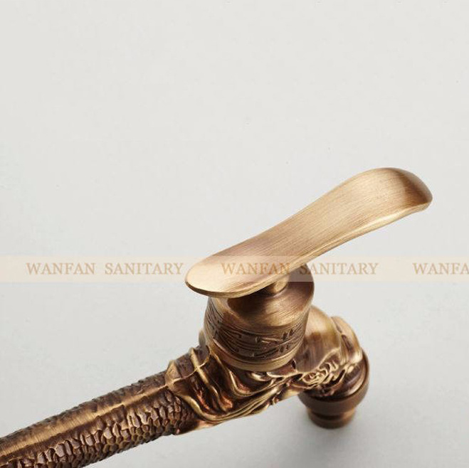 HJ-7663F Carved dragon Tap Wall Mounted Brass single Antique Faucet for Washing Machine outdoor wall washing machine Faucet