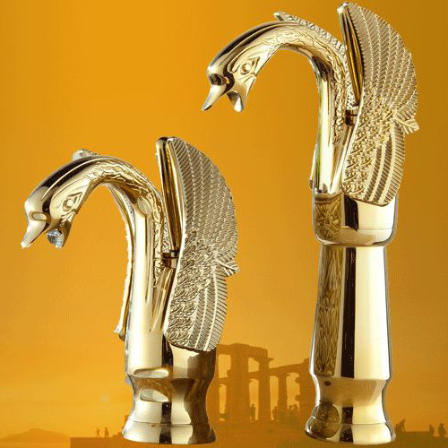 WANFAN HJ-36K New High Swan Faucet Arch Design Luxury Brass Hot And Cold Taps Single Hole Gold Basin Faucet