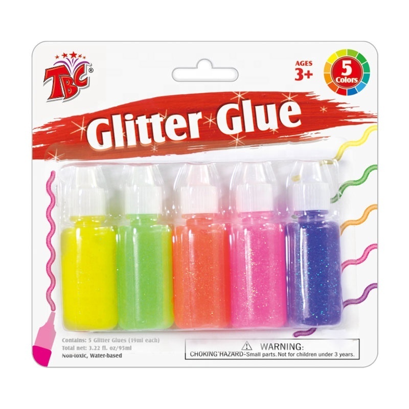 OEM Factory Brand The Best Crafts 5pcs 19ml Kids Glitter Glue Non-toxic DIY Art Painting Lighting Glitter Glue for Crafting