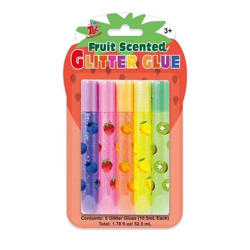 5 Pack 10.5ml Fruit Scented Glitter Glue Set Stationary Glitter Glue Stick Gel Pen for kids Art Project paper school drawing