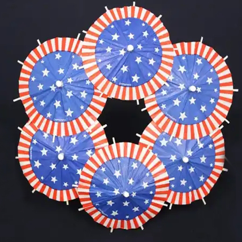 Paper Umbrellas Cocktail Umbrella Drink Picks Octagonal Star-Shaped USA flag  Paper Parasol Wooden Toothpicks