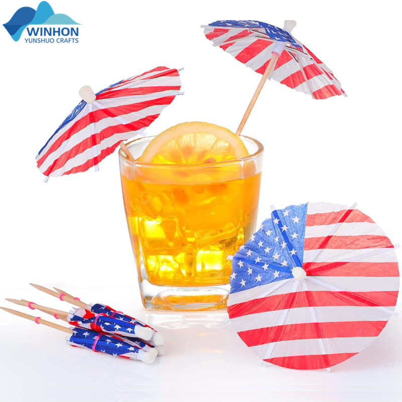 Paper Umbrellas Cocktail Umbrella Drink Picks Octagonal Star-Shaped USA flag  Paper Parasol Wooden Toothpicks