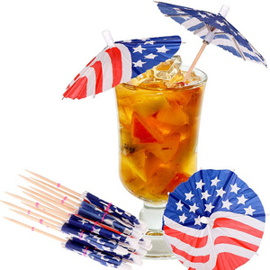 Paper Umbrellas Cocktail Umbrella Drink Picks Octagonal Star-Shaped USA flag  Paper Parasol Wooden Toothpicks