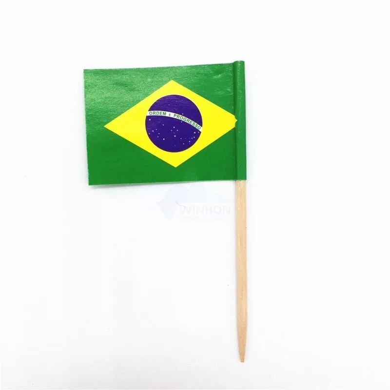 3.5x2.5cm  Small Mini Stick Cupcake Toppers With 6.5cm Stick BRAZIL Toothpick Flags