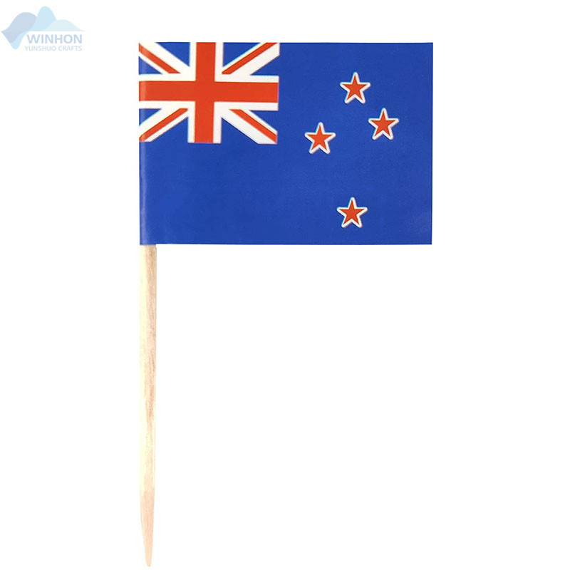 Party Bar Food Healthy Custom Wooden Cocktail Toothpick Flag Polyester New Zealand Flag Toothpick Flag For Decoration