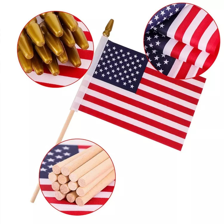 Wooden stick USA Hand Waving Flag with 25cm wooden pole Cheap custom printed USA hand held flag mini hand waving flag